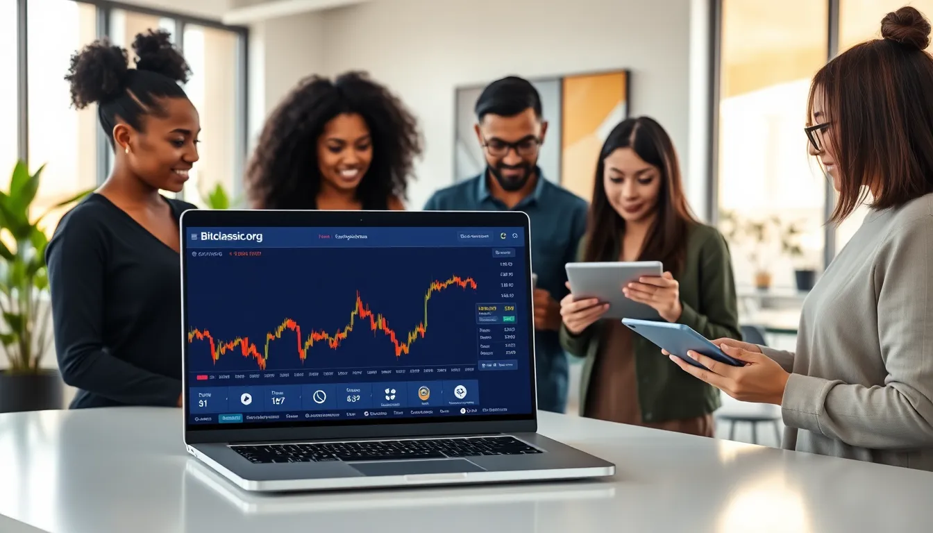 diverse team discussing cryptocurrency in a modern office.